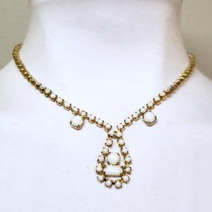 Vintage Mid-Century Modern White Gold-Tone 60s Dangle Choker Necklace